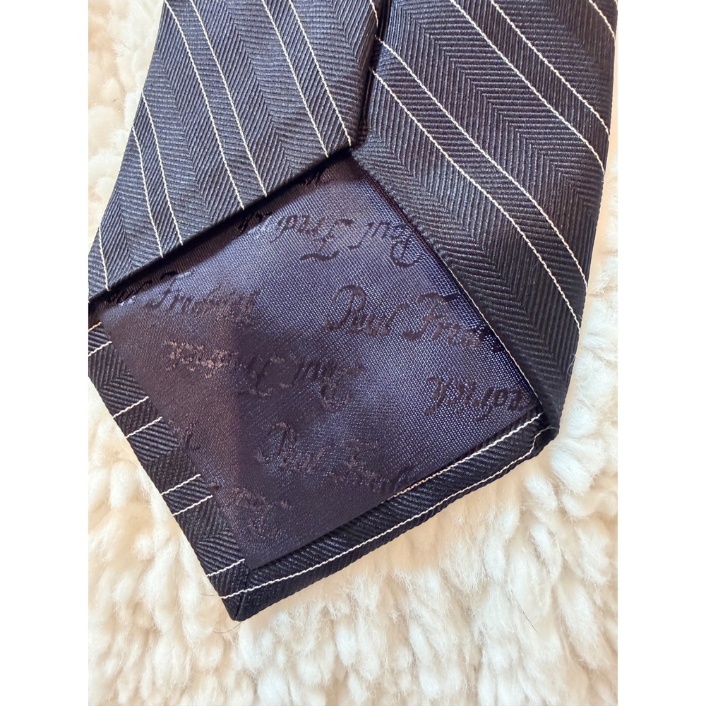 Paul Fredrick Navy Blue Italian Silk Herringbone Pinstripe Tie Hand Tailored USA - Picture 3 of 4